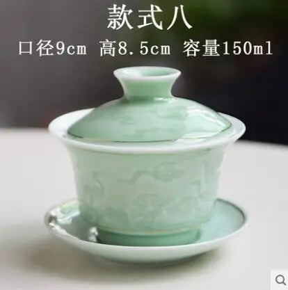 Dehua White Porcelain Cover Bowl, Kungfu Single Tea Cup, Handmade Ceramic Tea Set, Large and Small Sancai, Household