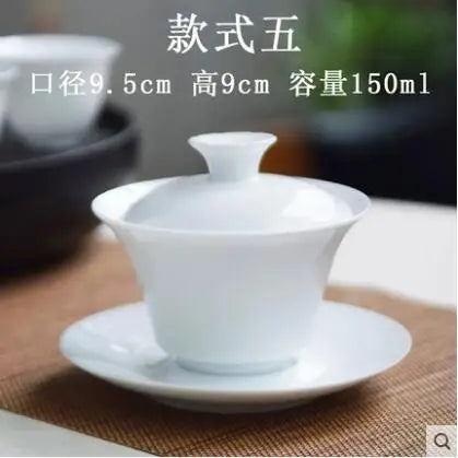 Dehua White Porcelain Cover Bowl, Kungfu Single Tea Cup, Handmade Ceramic Tea Set, Large and Small Sancai, Household