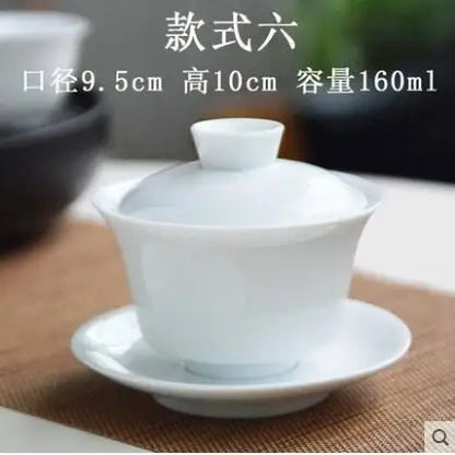 Dehua White Porcelain Cover Bowl, Kungfu Single Tea Cup, Handmade Ceramic Tea Set, Large and Small Sancai, Household
