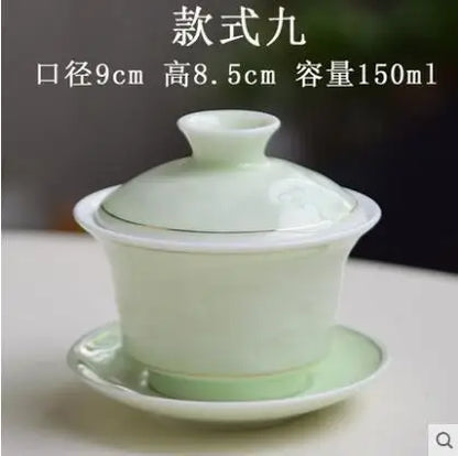 Dehua White Porcelain Cover Bowl, Kungfu Single Tea Cup, Handmade Ceramic Tea Set, Large and Small Sancai, Household