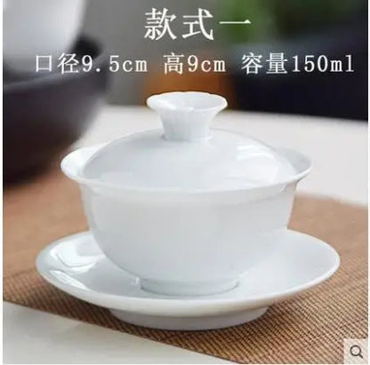 Dehua White Porcelain Cover Bowl, Kungfu Single Tea Cup, Handmade Ceramic Tea Set, Large and Small Sancai, Household