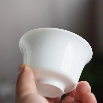 Dehua White Porcelain Cover Bowl, Kungfu Single Tea Cup, Handmade Ceramic Tea Set, Large and Small Sancai, Household