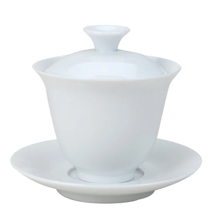 Dehua White Porcelain Cover Bowl, Kungfu Single Tea Cup, Handmade Ceramic Tea Set, Large and Small Sancai, Household
