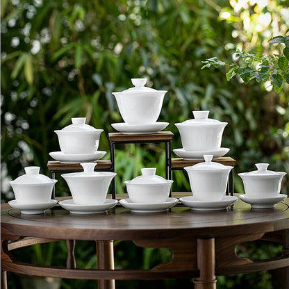 Dehua White Porcelain Cover Bowl, Single Kungfu Tea Cup, Large Ceramic Tea Set with Lid and Bowl