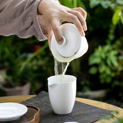 Dehua White Porcelain Cover Bowl, Single Kungfu Tea Cup, Large Ceramic Tea Set with Lid and Bowl