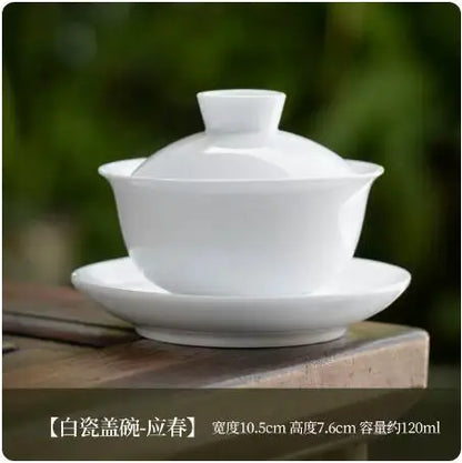 Dehua White Porcelain Cover Bowl, Single Kungfu Tea Cup, Large Ceramic Tea Set with Lid and Bowl