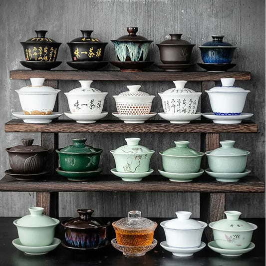 Dehua White Porcelain Gaiwan, Large Ceramic Blue and White Sancai Cover Bowl, Single Teacup, Jingdezhen Teapot, Tea Set