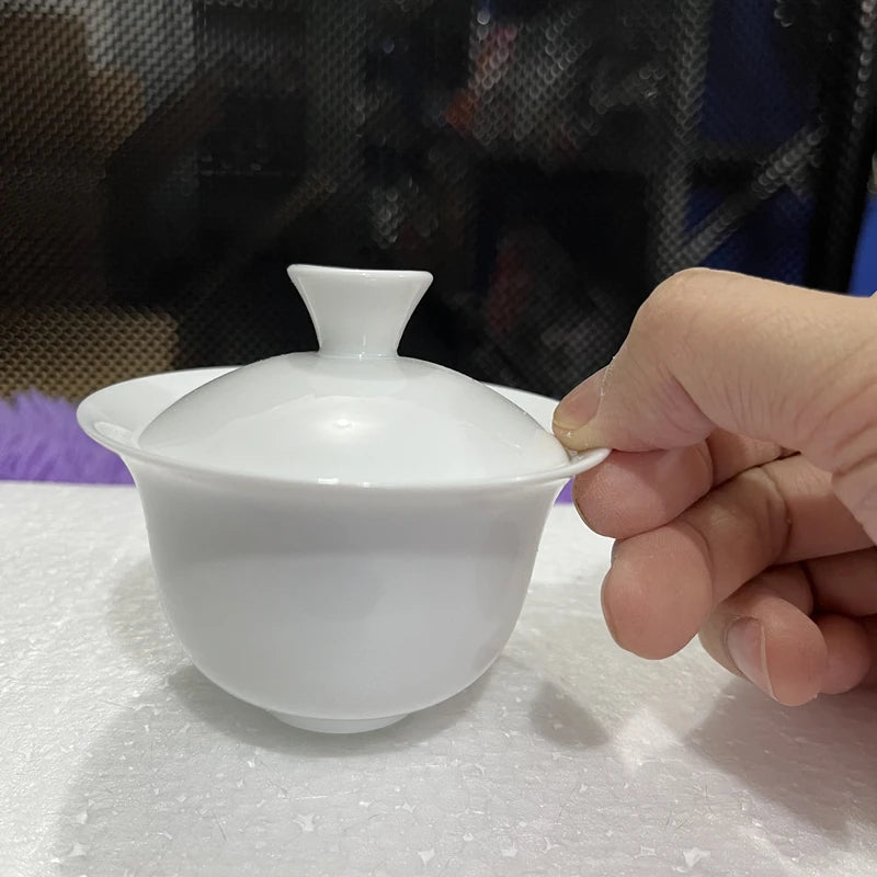 Dehua White Porcelain Gaiwan, Large Ceramic Blue and White Sancai Cover Bowl, Single Teacup, Jingdezhen Teapot, Tea Set