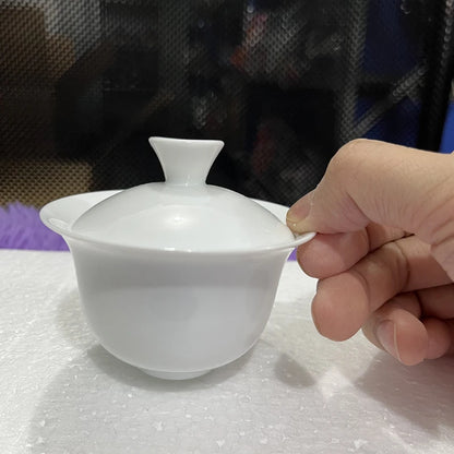 Dehua White Porcelain Gaiwan, Large Ceramic Blue and White Sancai Cover Bowl, Single Teacup, Jingdezhen Teapot, Tea Set