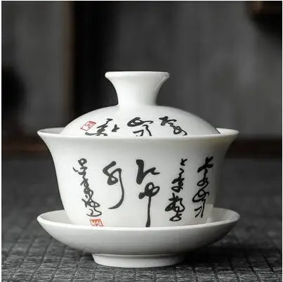 Dehua White Porcelain Gaiwan, Large Ceramic Blue and White Sancai Cover Bowl, Single Teacup, Jingdezhen Teapot, Tea Set