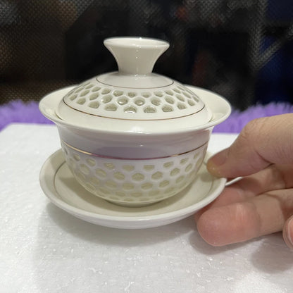 Dehua White Porcelain Gaiwan, Large Ceramic Blue and White Sancai Cover Bowl, Single Teacup, Jingdezhen Teapot, Tea Set