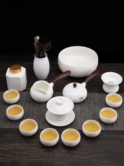 Dehua White Porcelain Teapot Set, Suet Jade, Kung Fu Tea Set, Household Teacup, Living Room and Office