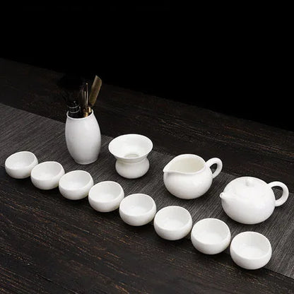 Dehua White Porcelain Teapot Set, Suet Jade, Kung Fu Tea Set, Household Teacup, Living Room and Office
