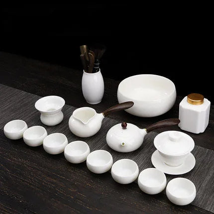 Dehua White Porcelain Teapot Set, Suet Jade, Kung Fu Tea Set, Household Teacup, Living Room and Office