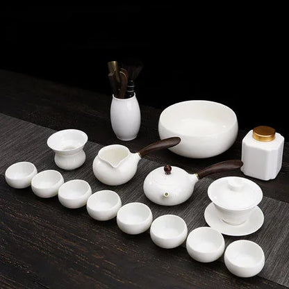 Dehua White Porcelain Teapot Set, Suet Jade, Kung Fu Tea Set, Household Teacup, Living Room and Office