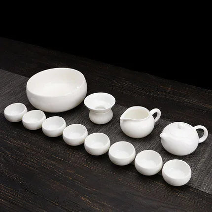 Dehua White Porcelain Teapot Set, Suet Jade, Kung Fu Tea Set, Household Teacup, Living Room and Office
