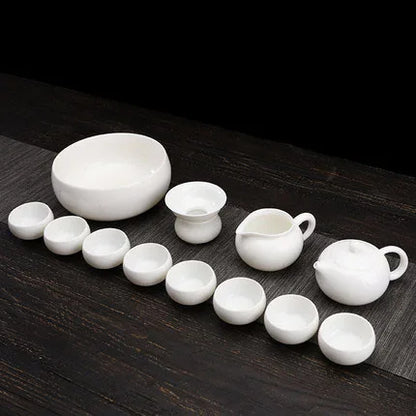 Dehua White Porcelain Teapot Set, Suet Jade, Kung Fu Tea Set, Household Teacup, Living Room and Office