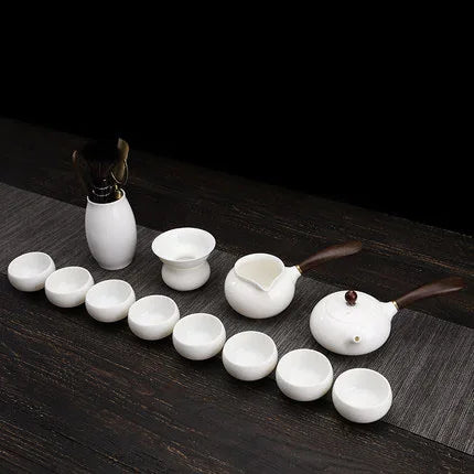 Dehua White Porcelain Teapot Set, Suet Jade, Kung Fu Tea Set, Household Teacup, Living Room and Office