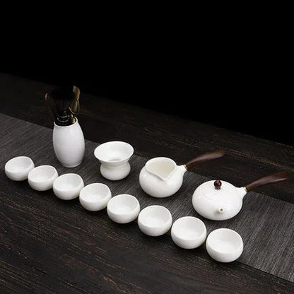 Dehua White Porcelain Teapot Set, Suet Jade, Kung Fu Tea Set, Household Teacup, Living Room and Office