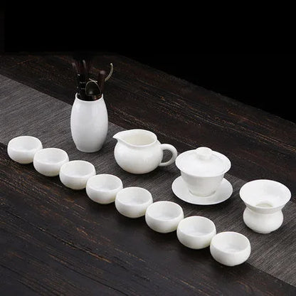 Dehua White Porcelain Teapot Set, Suet Jade, Kung Fu Tea Set, Household Teacup, Living Room and Office