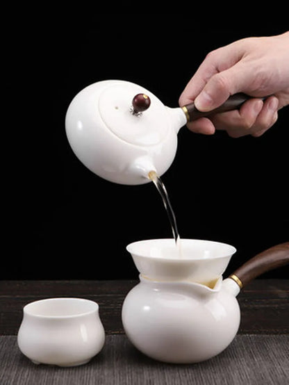 Dehua White Porcelain Teapot Set, Suet Jade, Kung Fu Tea Set, Household Teacup, Living Room and Office