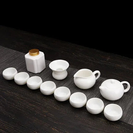 Dehua White Porcelain Teapot Set, Suet Jade, Kung Fu Tea Set, Household Teacup, Living Room and Office
