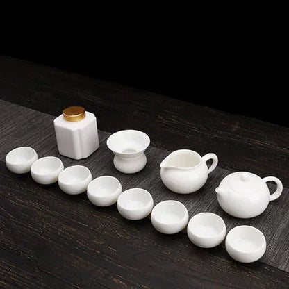 Dehua White Porcelain Teapot Set, Suet Jade, Kung Fu Tea Set, Household Teacup, Living Room and Office