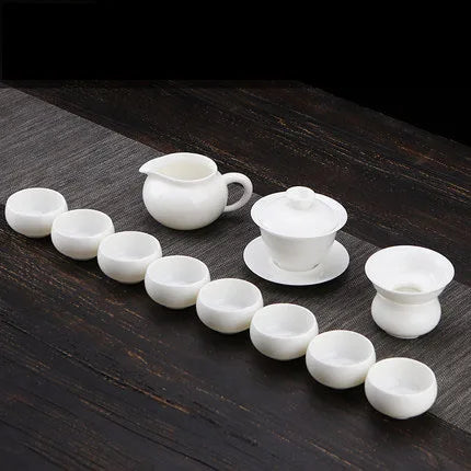Dehua White Porcelain Teapot Set, Suet Jade, Kung Fu Tea Set, Household Teacup, Living Room and Office