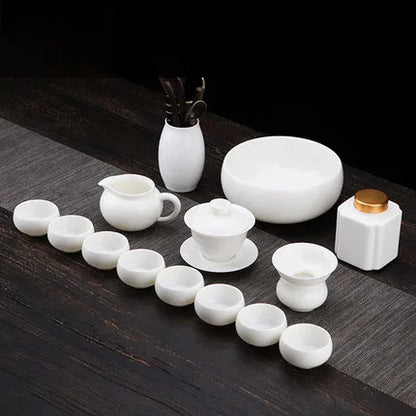 Dehua White Porcelain Teapot Set, Suet Jade, Kung Fu Tea Set, Household Teacup, Living Room and Office