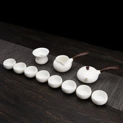 Dehua White Porcelain Teapot Set, Suet Jade, Kung Fu Tea Set, Household Teacup, Living Room and Office