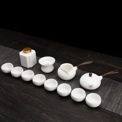 Dehua White Porcelain Teapot Set, Suet Jade, Kung Fu Tea Set, Household Teacup, Living Room and Office