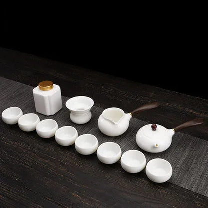 Dehua White Porcelain Teapot Set, Suet Jade, Kung Fu Tea Set, Household Teacup, Living Room and Office