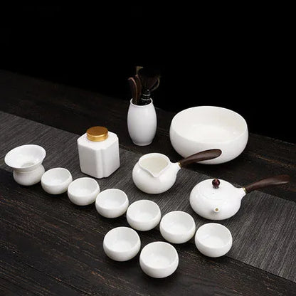 Dehua White Porcelain Teapot Set, Suet Jade, Kung Fu Tea Set, Household Teacup, Living Room and Office