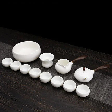 Dehua White Porcelain Teapot Set, Suet Jade, Kung Fu Tea Set, Household Teacup, Living Room and Office