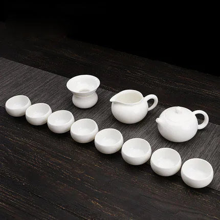 Dehua White Porcelain Teapot Set, Suet Jade, Kung Fu Tea Set, Household Teacup, Living Room and Office