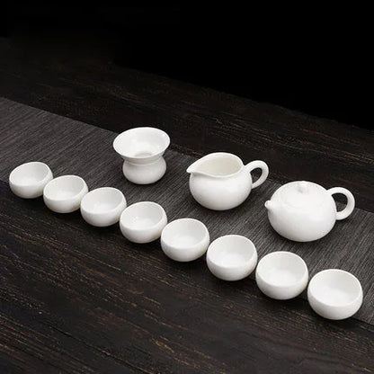 Dehua White Porcelain Teapot Set, Suet Jade, Kung Fu Tea Set, Household Teacup, Living Room and Office
