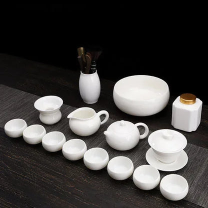 Dehua White Porcelain Teapot Set, Suet Jade, Kung Fu Tea Set, Household Teacup, Living Room and Office