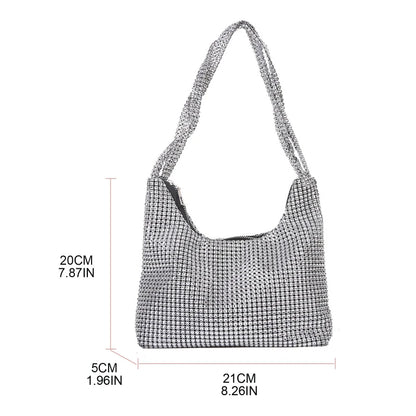 Delicate Shoulder Bag for Rhinestone Bag Clutch Purses Handbag Evening Bag Silver Shiny Underarm Bag for Valentine's Day