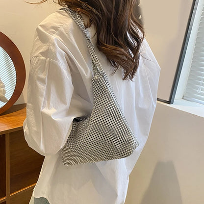 Delicate Shoulder Bag for Rhinestone Bag Clutch Purses Handbag Evening Bag Silver Shiny Underarm Bag for Valentine's Day