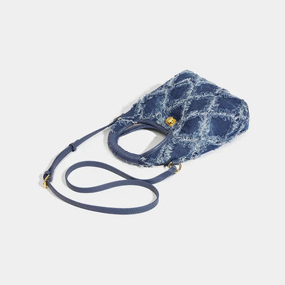 Denim Crescent 2024 New Stitching Casual Crossbody Underarm Women's Diamond Raw Edge Hand-held Shoulder Bag