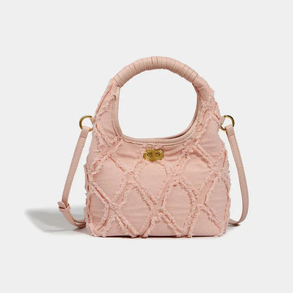 Denim Crescent 2024 New Stitching Casual Crossbody Underarm Women's Diamond Raw Edge Hand-held Shoulder Bag
