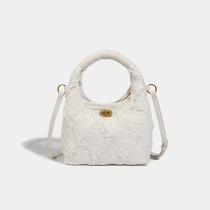 Denim Crescent 2024 New Stitching Casual Crossbody Underarm Women's Diamond Raw Edge Hand-held Shoulder Bag