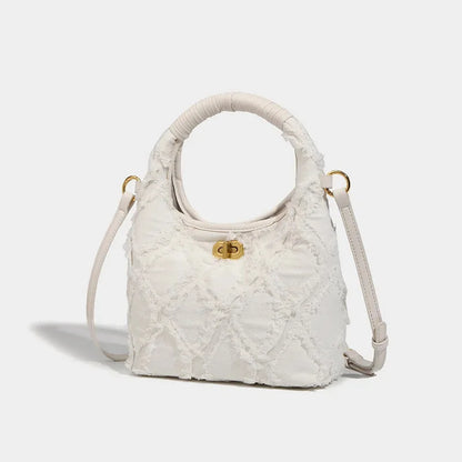 Denim Crescent 2024 New Stitching Casual Crossbody Underarm Women's Diamond Raw Edge Hand-held Shoulder Bag