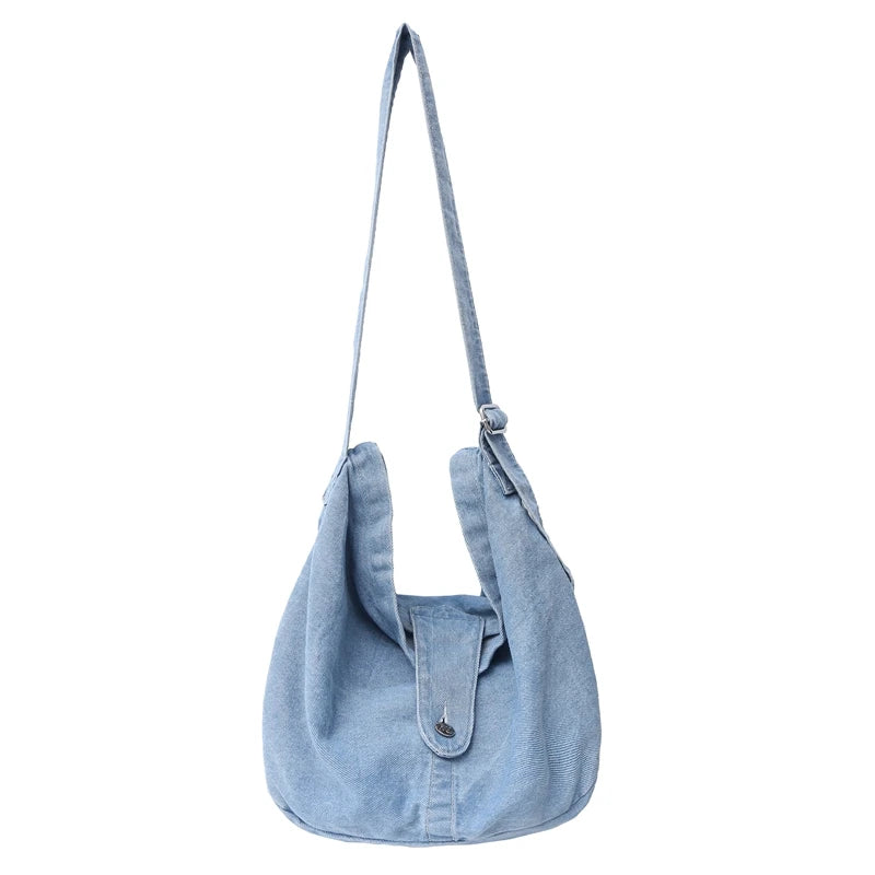 Denim Solid Color Simple Style Messenger Bags Women Female Small Lightweight Girls Teenage Soft Unisex Shoulder bag Fashion
