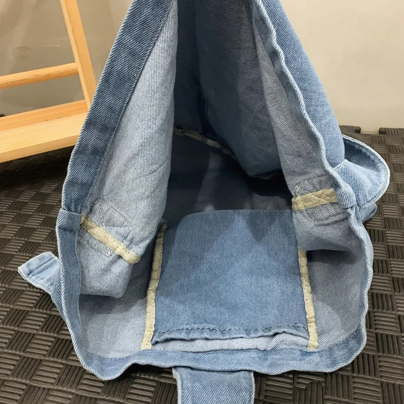 Denim Solid Color Simple Style Messenger Bags Women Female Small Lightweight Girls Teenage Soft Unisex Shoulder bag Fashion