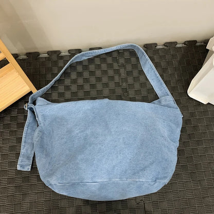 Denim Solid Color Simple Style Messenger Bags Women Female Small Lightweight Girls Teenage Soft Unisex Shoulder bag Fashion