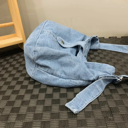 Denim Solid Color Simple Style Messenger Bags Women Female Small Lightweight Girls Teenage Soft Unisex Shoulder bag Fashion