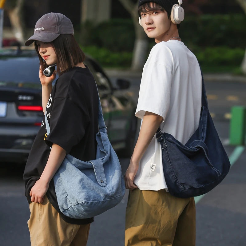 Denim Solid Color Simple Style Messenger Bags Women Female Small Lightweight Girls Teenage Soft Unisex Shoulder bag Fashion