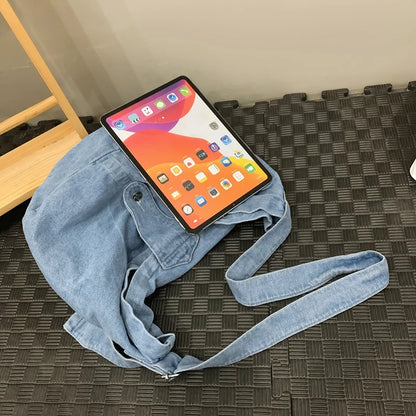 Denim Solid Color Simple Style Messenger Bags Women Female Small Lightweight Girls Teenage Soft Unisex Shoulder bag Fashion