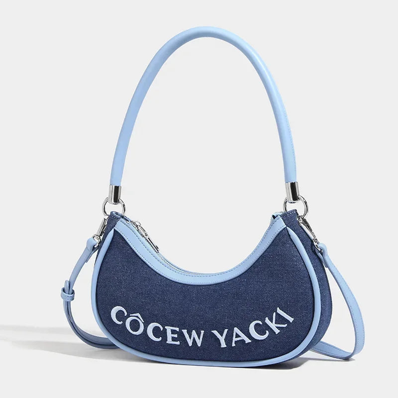 Denim armpit 2024 versatile women's fashion retro high-end niche single shoulder crossbody crescent bag